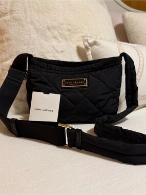Marc Jacobs Black Quilted Crossbody with Gold Plaque
